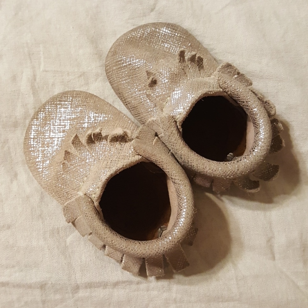 Freshly Picked silver and tan moccasins
